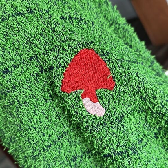 Cider Green & Navy Mushroom Embroidery Textured Gardencore Fairycore Sweater - Picture 9 of 10